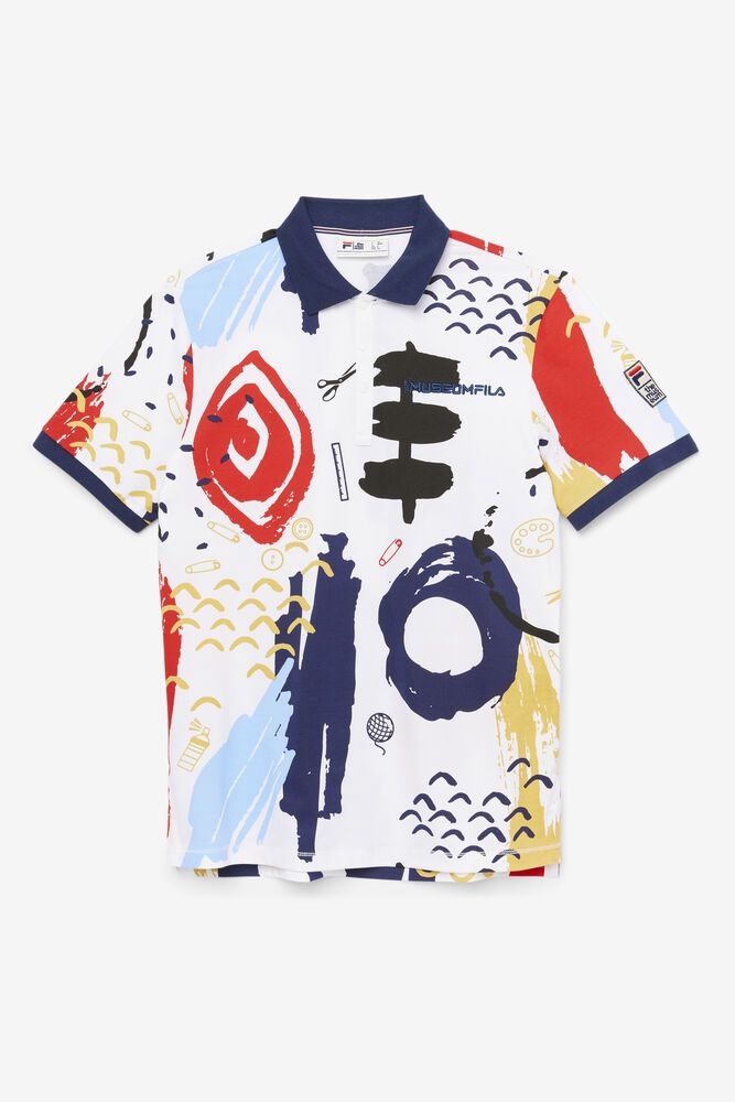 Fila X The Museum Printed Polo White - Mens - 07864HLQF